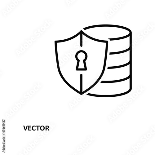 Secure Data Illustration: A minimalist icon representing data security. A shield with keyhole symbol protects stacked data cylinders. A visual metaphor for data protection, privacy and security.