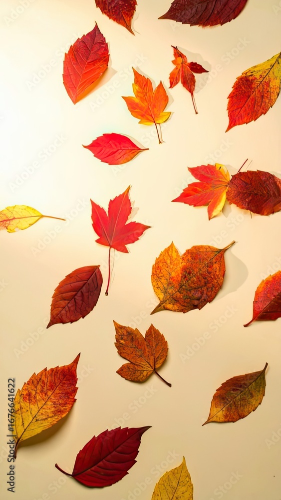 Obraz premium Autumn Leaves Falling, Nature Scene, Indoor Photography, Warm Colors, Artistic View, Seasonal Change