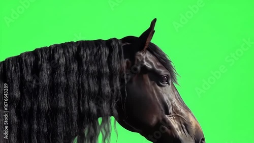 Majestic Horse Head on Green Screen Close-Up & Slow Motion