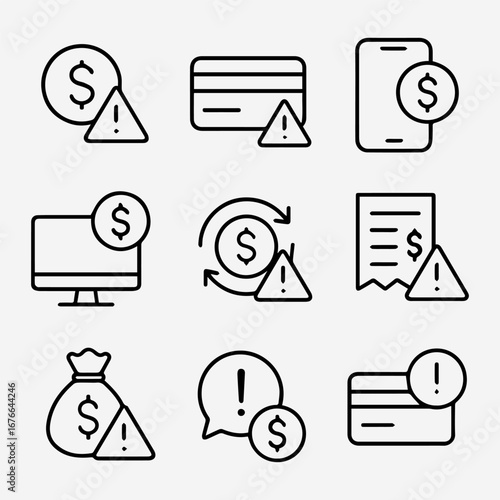 Collection of Financial Transaction Warning Icons.