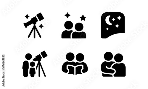 Family stargazing silhouettes: discovering the night sky together