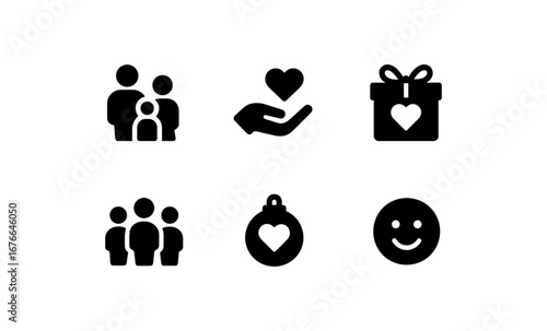 Simple black heart icons for family and celebration themes