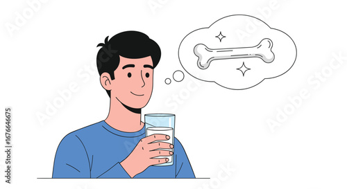 Man holding glass of milk thinking about healthy bones strong bones and calcium intake for better health