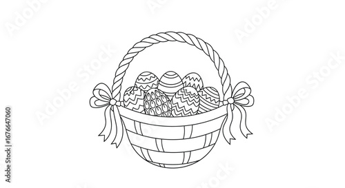 Whimsical easter egg basket design with bows and intricate weave pattern