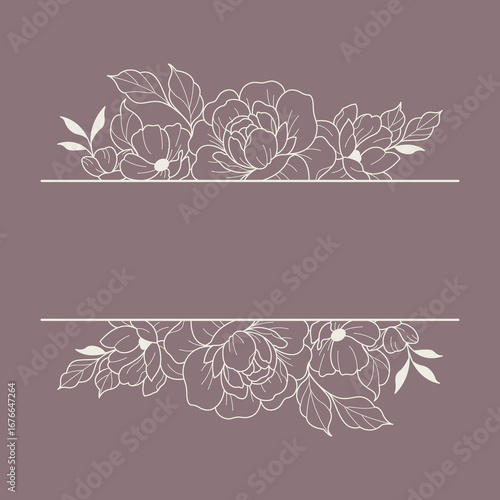Decorative Floral Border Vector Design Images, Title Name Border flower Hand Draw Decoration, Name Border, leaf Hand Draw. flower frame with blue flowers. Hand drawn mono line floral background.