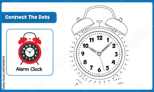 Connect The Dots Alarm Clock Hand Practice. Vector Illustration