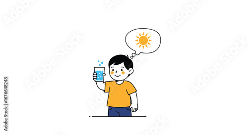 Young boy enjoys refreshing drink under bright sunny sky feeling happy and energetic