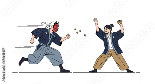 Traditional japanese festival activity celebrating good fortune and ward off evil spirits with beans