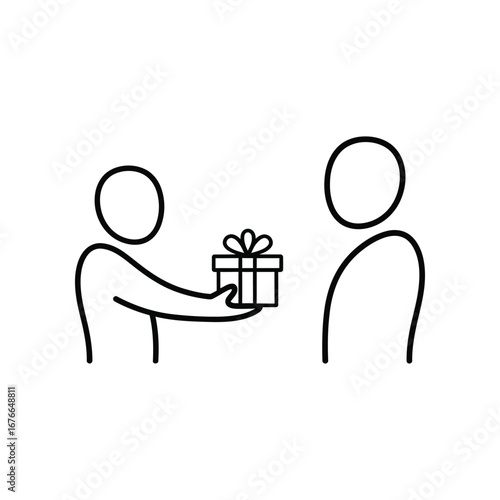 Gift Exchange: A simple line art illustration portrays the act of giving a present, capturing a moment of generosity and connection.