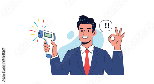 Health screening with non-contact thermometer business professional check temperature for safety during pandemic