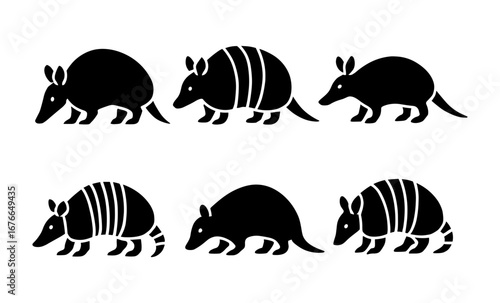 Silhouette armadillo icons set in minimalist design