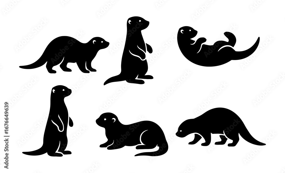 Obraz premium Silhouette otter collection: playful and diverse poses for creative designs