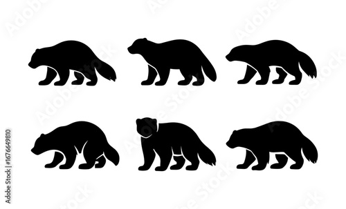 Wolverine silhouette collection: diverse animal poses in wildlife art