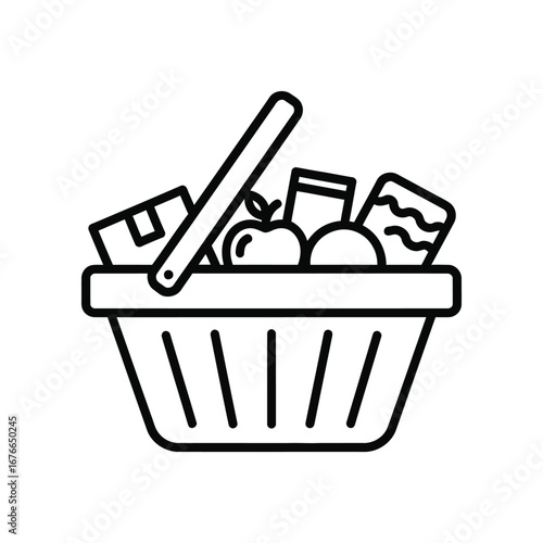 Shopping Basket Essentials: A meticulously crafted illustration portrays a shopping basket, brimming with essential groceries, capturing the essence of a balanced lifestyle and consumerism.