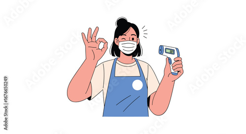 Healthcare professional demonstrating proper use of non-contact thermometer for health screening purposes