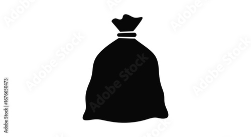A black garbage bag with a tied knot on top in a simple style silhouette
