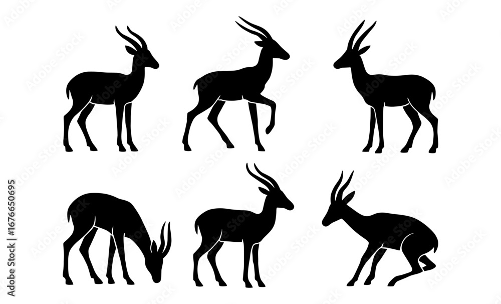 Fototapeta premium Set of gazelle silhouettes in various poses on a white background