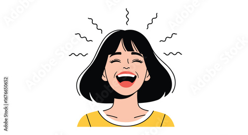 Joyful young woman expresses pure happiness through laughter and excitement