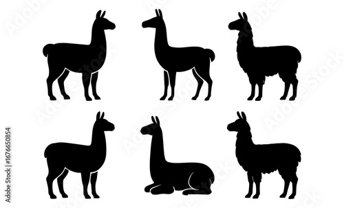 Stylish llama silhouettes collection: diverse poses and outlines