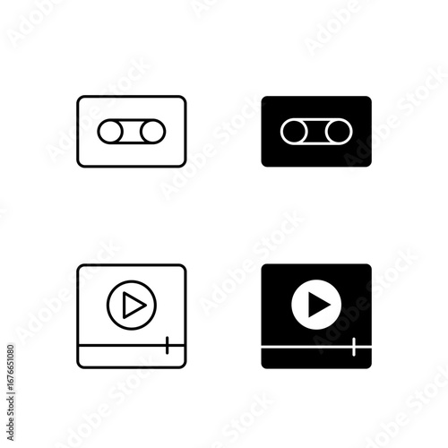 Cassette and Media Player Icon Collection in Line and Solid Style