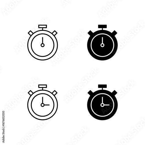 Timer and Stopwatch Icon Collection in Line and Solid Style