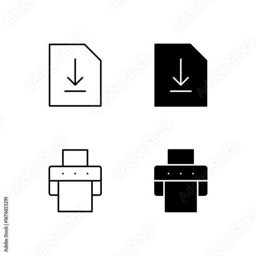 Save and Print Icon Collection in Line and Solid Style