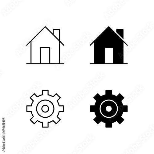 Home and Settings Icon Collection in Line and Solid Style