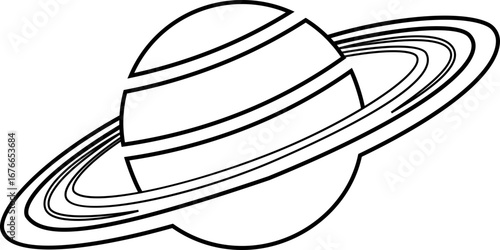 Saturn planet icon in trendy black line style. Astronomy orbit cosmic galaxy space celestial body solar system ringed planet silhouette illustration design isolated on transparent background.