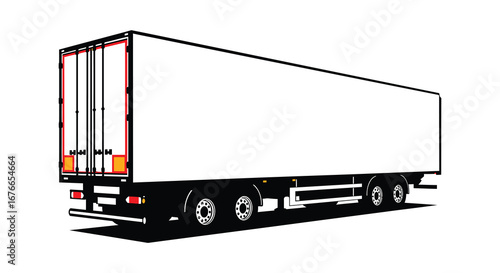 Large white semi trailer truck with black wheels and chassis