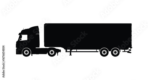 Large semi truck silhouette driving on the road with trailer attached
