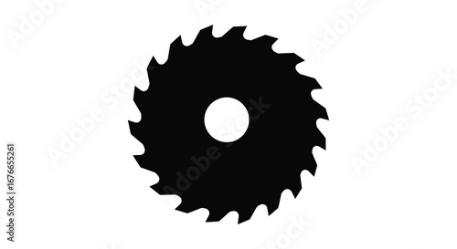 Black silhouette of a circular saw blade on a white background