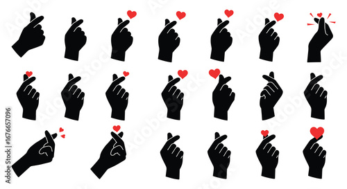 Hands making love gestures with hearts on white background