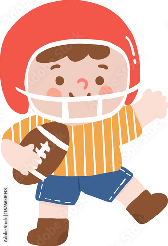Cute Thanksgiving Boy Playing Football – Fall Cartoon Character