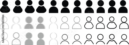 User Icon Set Person, Profile, Contact, People, Group, Team, Outline, Stroke, Social, Member, Partnership, Teamwork, Business, Human, Sign, Symbol, Web, Buttons, Flat Vector Illustration