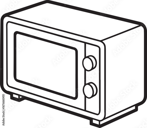Microwave oven outline vector illustration, line art