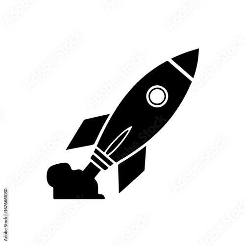 A set of black and white icons representing rockets, spaceships, and space travel. Ideal for designs related to space exploration, technology, and science fiction