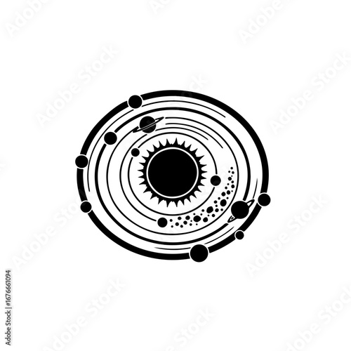 A collection of minimalist black and white icons representing the planets in our solar system. Ideal for astronomy, space exploration, or science-themed educational content and designs