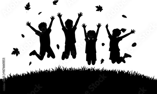 Joyful Children Silhouette Vector