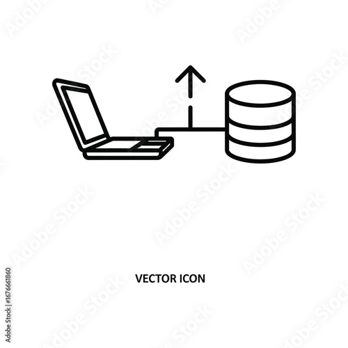 Digital Data Connection: Illustrative vector design of a laptop connected to a database, symbolizing the core of information technology. 