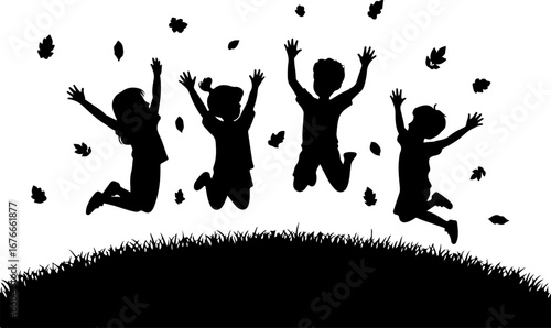 Joyful Children Silhouette Vector