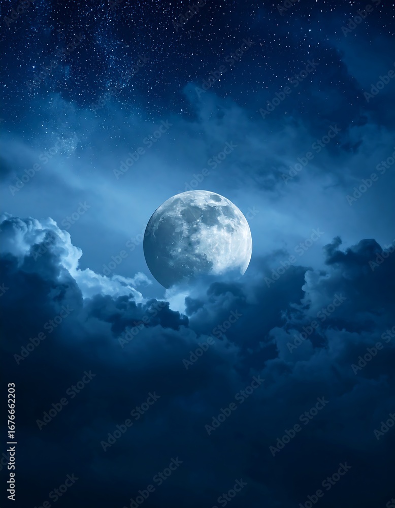 Fototapeta premium Night Sky Moon Over Clouds