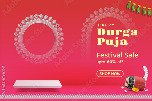 durga puja festival sale promotional bannner design, subh navratri indian religious festival background
