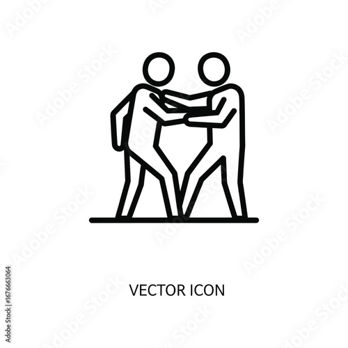 Vector Icon of Conflict: A stark vector icon depicts a conflict, with two stylized figures engaged in a struggle, communicating tension and disagreement.