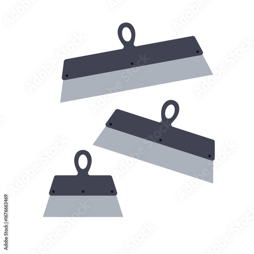 Art tools for wall painting and drywall finishing displayed on a neutral background