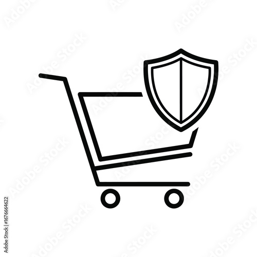 Secure Shopping Cart Icon: A simple yet elegant icon of a shopping cart, coupled with a shield, symbolizing security and safe online transactions. This design captures trust and protection.