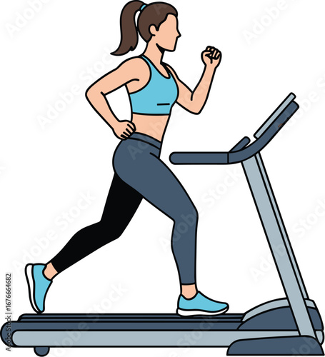 Woman running on treadmill in athletic wear. Fitness, exercise, cardio, health, workout, gym, indoor, lifestyle, training, active