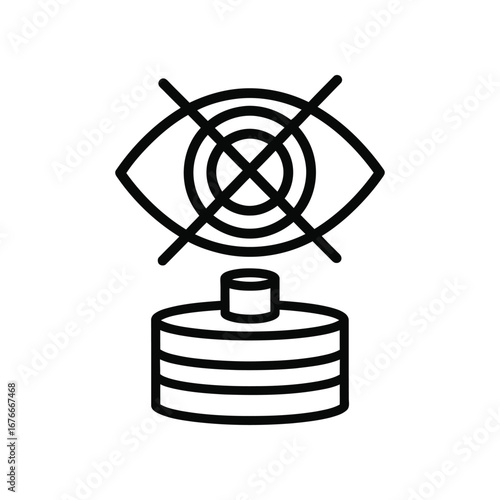 Data Privacy Icon: A symbolic representation of data privacy, featuring a crossed-out eye over a stack of data storage.