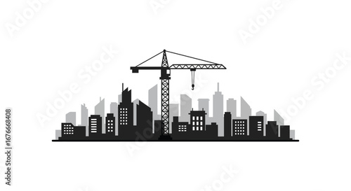 City skyline with a crane in construction site urban landscape