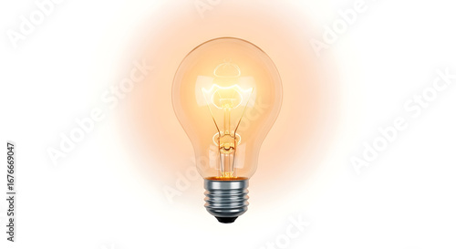 Bright idea glowing from a classic lightbulb on white suggesting innovation and creativity for your next business project on isolated white background