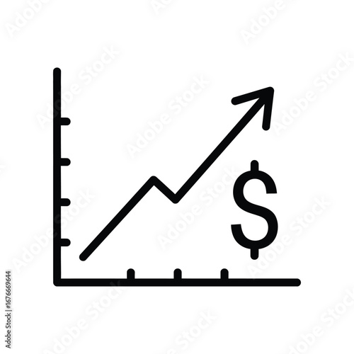 Economic Ascent: An elegantly rendered line graph ascends toward a dollar sign, symbolizing the upward trajectory of financial success, representing growth and prosperity in a clean.